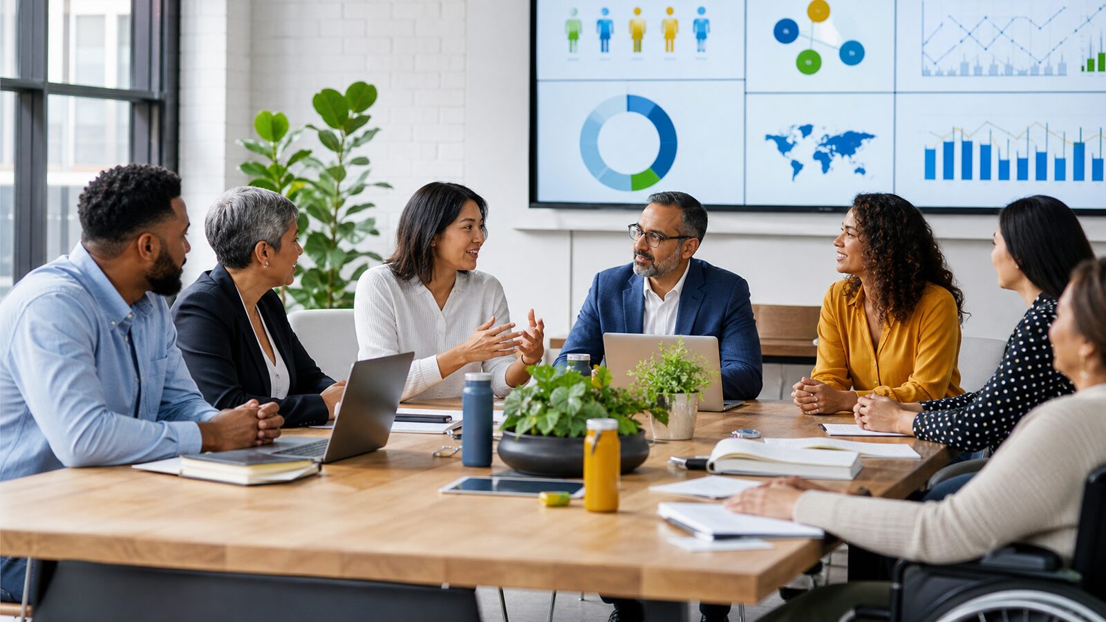 Reunião corporativa sobre ESG e impacto social
