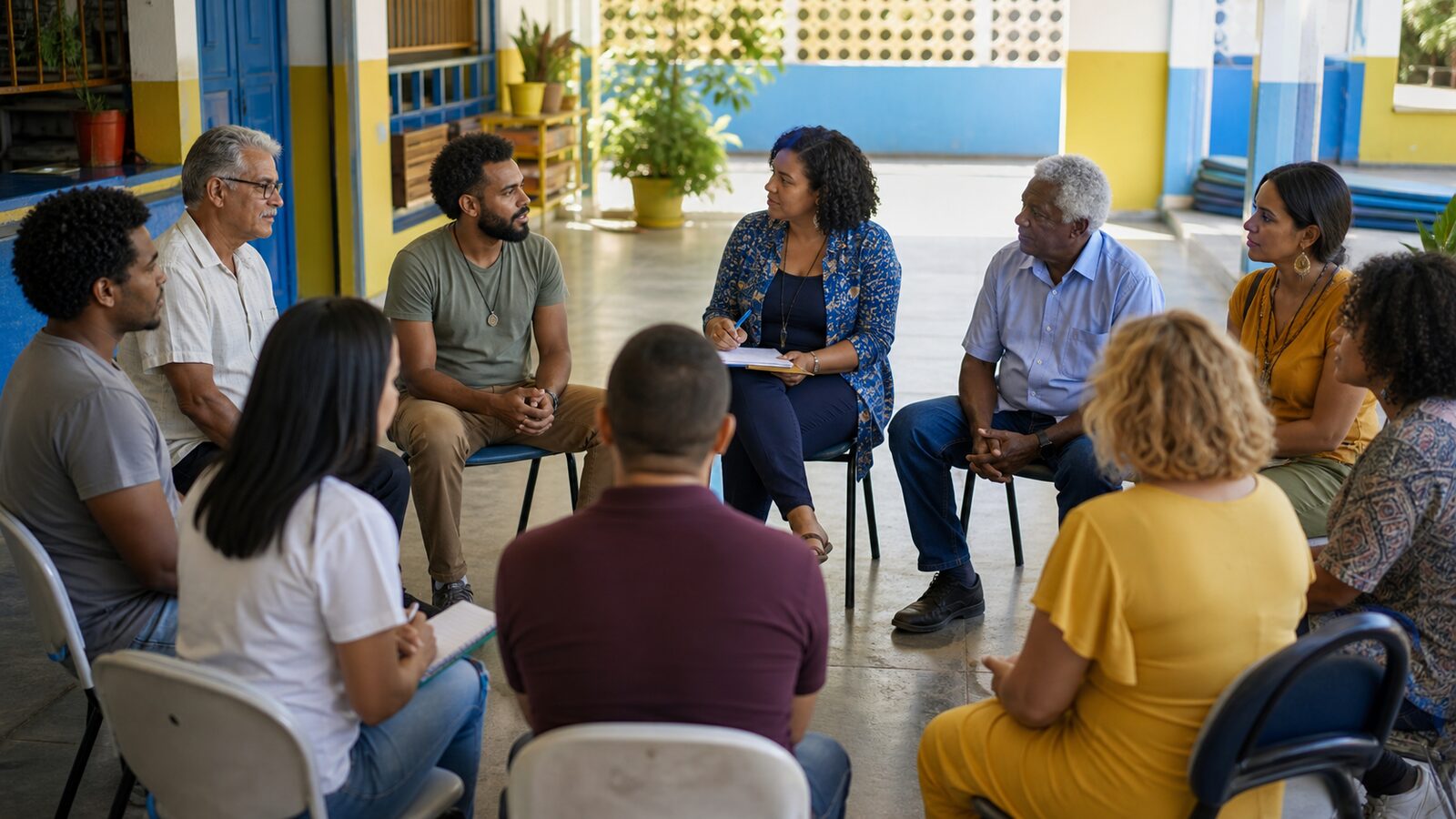 Grupo participando de uma roda de conversa comunitária
